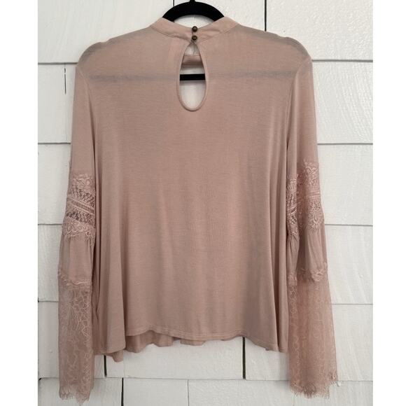 Xhilaration Womens Small Lace Sleeve Blush Pink Indie Romantic Fairy Grunge Top - Picture 2 of 7